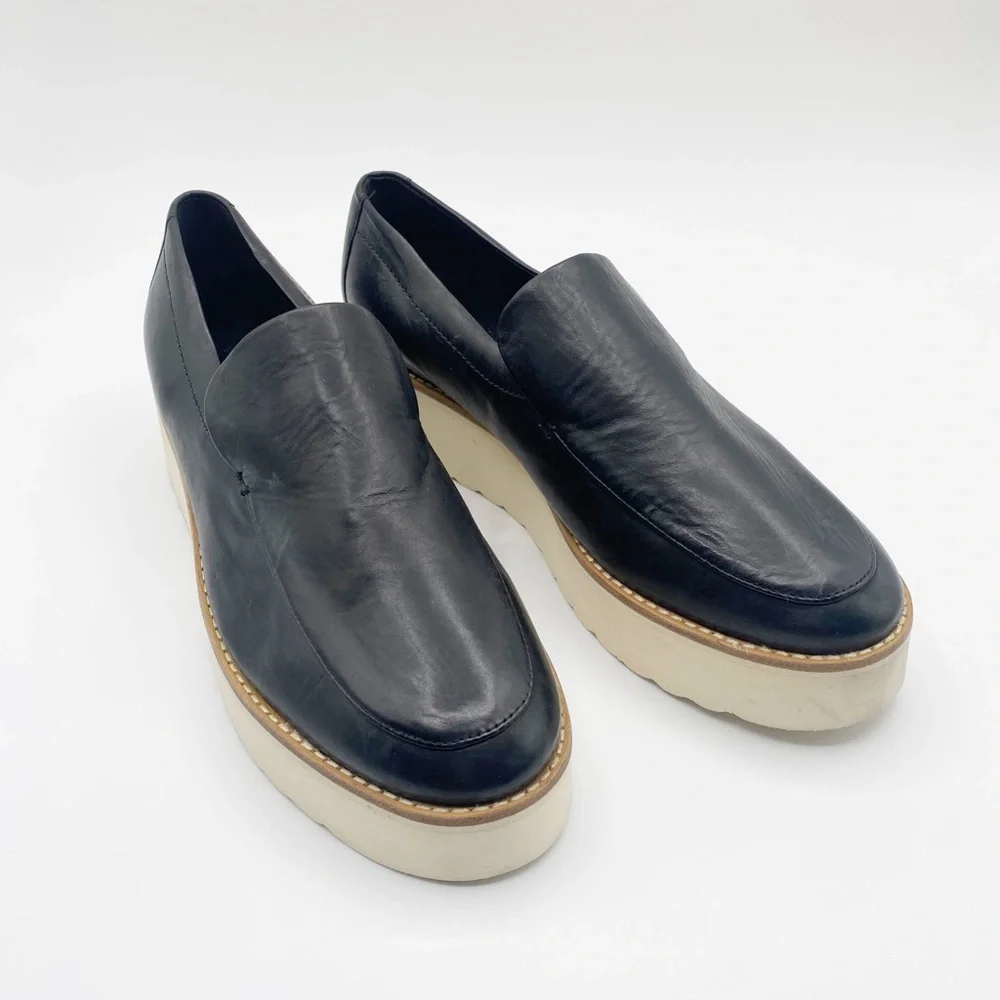 Vince Zeta Platform Shoes Leather Platform Loafers Shoes Black 10M - Picture 2 of 10